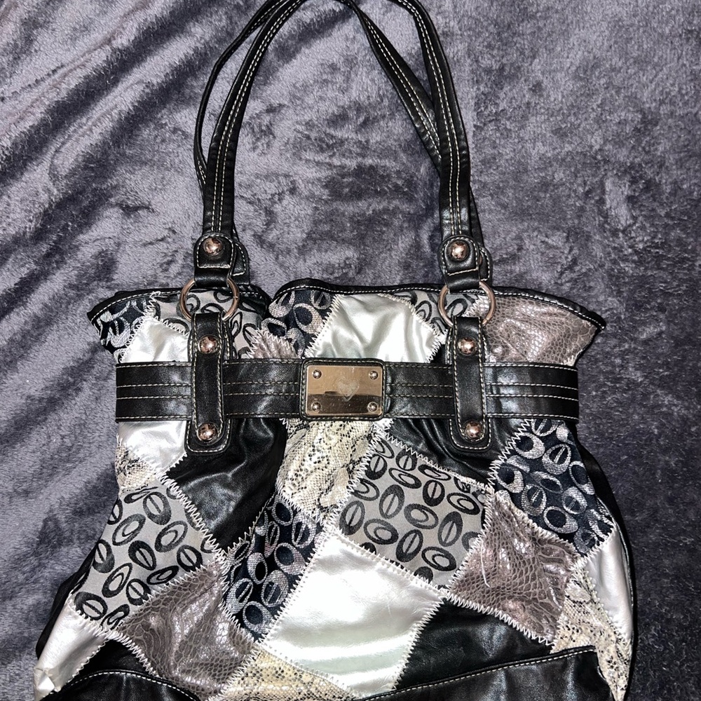 Digital Clothing Black and Grey Patchwork Tote Bag